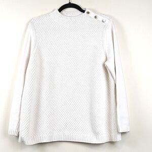 Talbot's Ivory Mixed Knit Gold Button Funnel Neck Sweater Top Size PL